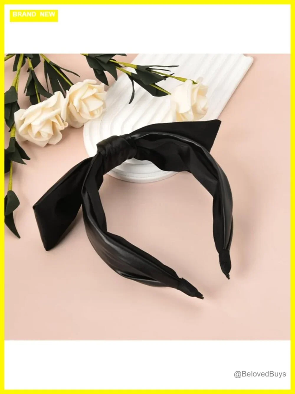 Faux Leather Bow Headband for Women - Knotted Wide Hair Hoop with Bow on Top -